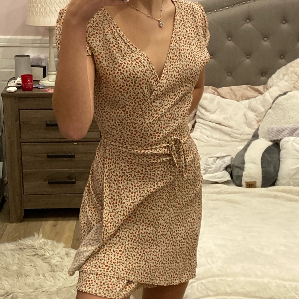 red flowered brandy melville wrap dress